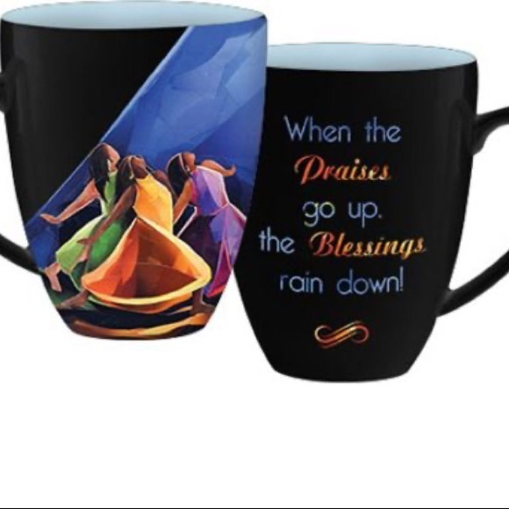African American Expressions Praises Go Up Blessings Rain Down Mug 15 Oz